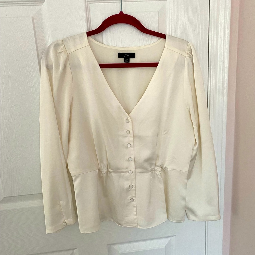 J. Crew White Peplum Blouse